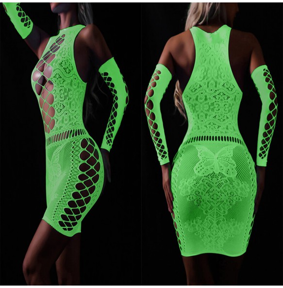 FEE ET MOI - Glow In The Dark Fishnet Bodystocking Dress (7420)